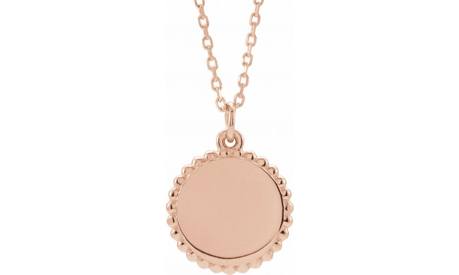 14K Rose Engravable Beaded Disc 16-18 Necklace - 86472113P
