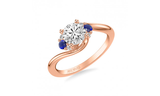 Artcarved Bridal Semi-Mounted with Side Stones Contemporary Engagement Ring 14K Rose Gold & Blue Sapphire - 31-V1030SERR-E.01