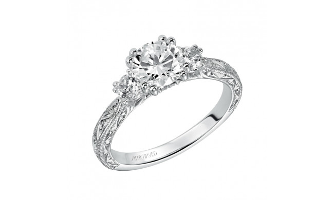Artcarved Bridal Semi-Mounted with Side Stones Vintage Engraved 3-Stone Engagement Ring Anabelle 14K White Gold - 31-V433ERW-E.01