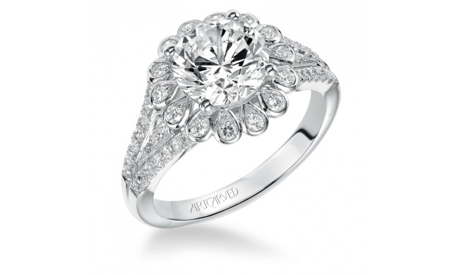 Artcarved Bridal Semi-Mounted with Side Stones Contemporary Bezel Halo Engagement Ring Irina 14K White Gold - 31-V540HRW-E.01