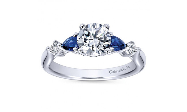 Gabriel & Co 14k White Gold Round 3 Stones Diamond & Sapphire Engagement Ring