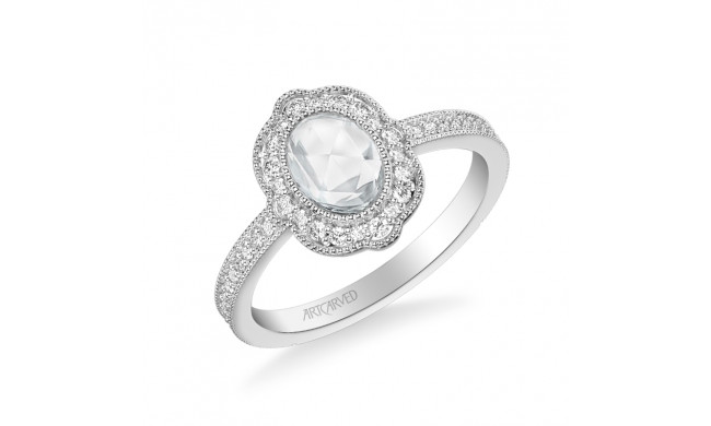 Artcarved Bridal Mounted Mined Live Center Vintage Halo Engagement Ring 18K White Gold - 31-V1000CVW-E.01