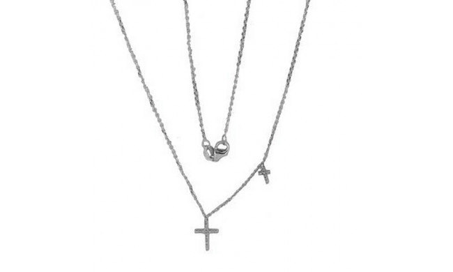 Luvente 14k White Gold Double Cross Diamond Necklace