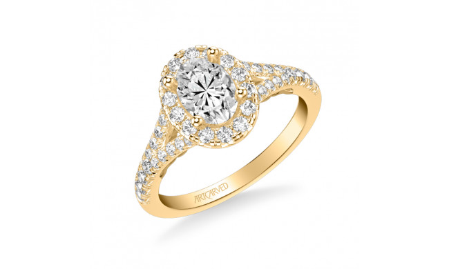 Artcarved Bridal Semi-Mounted with Side Stones Classic Lyric Halo Engagement Ring Augusta 18K Yellow Gold - 31-V1003EVY-E.03