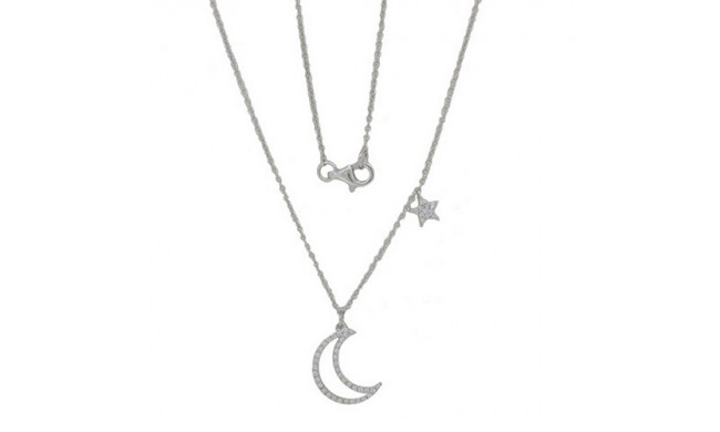 Luvente 14k White Gold Diamond Moon and Star Necklace