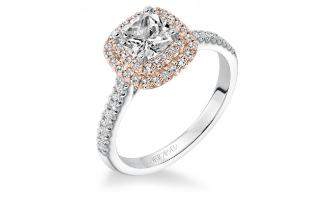 Artcarved Bridal Semi-Mounted with Side Stones Classic Halo Engagement Ring Avril 14K White Gold Primary & 14K Rose Gold - 31-V608EUR-E.01