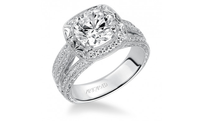 Artcarved Bridal Mounted with CZ Center Vintage Engraved Diamond Engagement Ring Miriam 14K White Gold - 31-V521HRW-E.00
