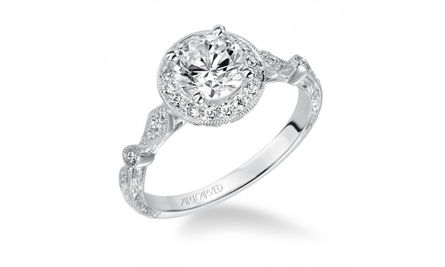 Artcarved Bridal Semi-Mounted with Side Stones Vintage Halo Engagement Ring Crystal 14K White Gold - 31-V518ERW-E.01