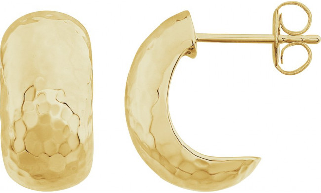 14K Yellow 15.2x7.9 mm Hammered J-Hoop Earrings - 860821001P