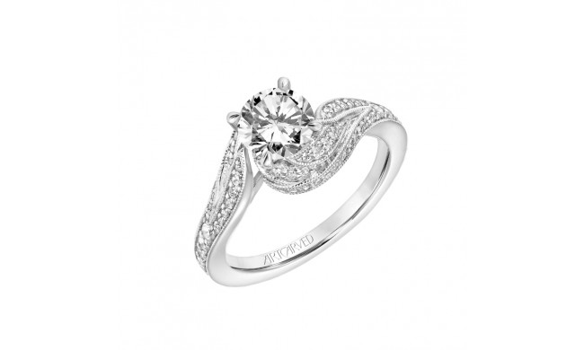 Artcarved Bridal Semi-Mounted with Side Stones Contemporary Floral Diamond Engagement Ring Calalily 18K White Gold - 31-V784ERW-E.03