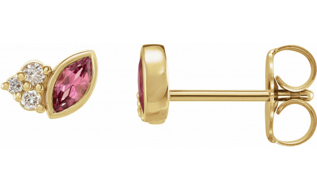 14K Yellow Pink Tourmaline & .05 CTW Diamond Earrings - 87095631P