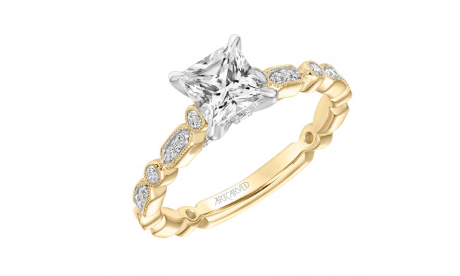 Artcarved Bridal Mounted with CZ Center Vintage Milgrain Diamond Engagement Ring Beatrice 18K Yellow Gold Primary & White Gold - 31-V822ECYW-E.02