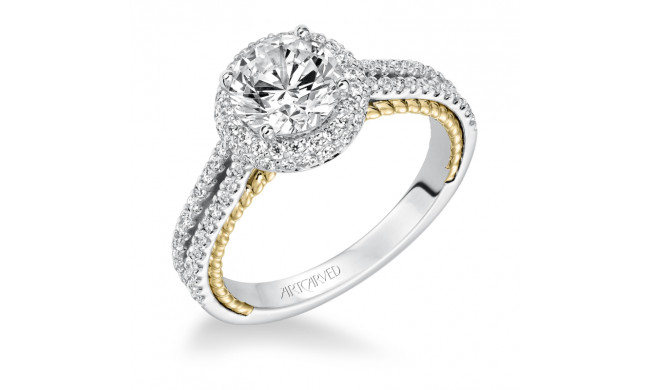 Artcarved Bridal Mounted with CZ Center Contemporary Rope Halo Engagement Ring Emmeline 14K White Gold Primary & 14K Yellow Gold - 31-V585FRA-E.00