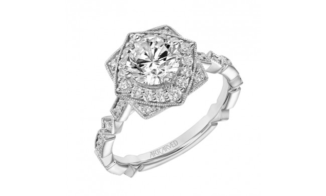 Artcarved Bridal Semi-Mounted with Side Stones Vintage Milgrain Engagement Ring Elaine 14K White Gold - 31-V857ERW-E.01