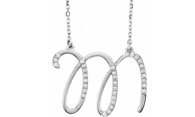 14K White 1/10 CTW Diamond Initial M 16 Necklace - 67399124P