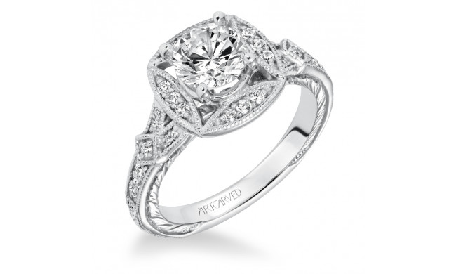 Artcarved Bridal Mounted with CZ Center Vintage Engraved Halo Engagement Ring Lorraine 14K White Gold - 31-V629ERW-E.00