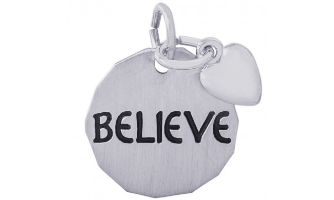 Sterling Silver Believe Tag W/Heart Charm