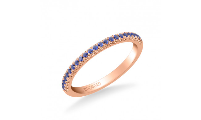 Artcarved Bridal Mounted with Side Stones Classic Anniversary Band 18K Rose Gold & Blue Sapphire - 33-V9471SR-L.01