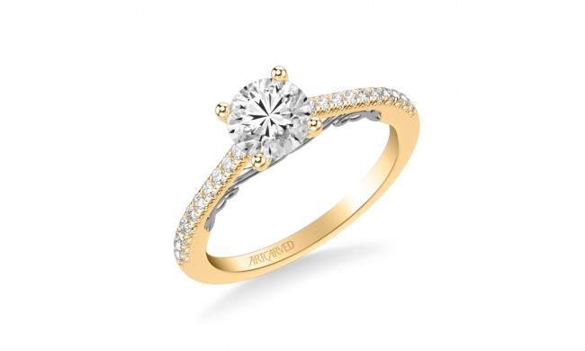 Artcarved Bridal Semi-Mounted with Side Stones Classic Lyric Engagement Ring Tracy 14K Yellow Gold Primary & 14K White Gold - 31-V1008ERYW-E.01