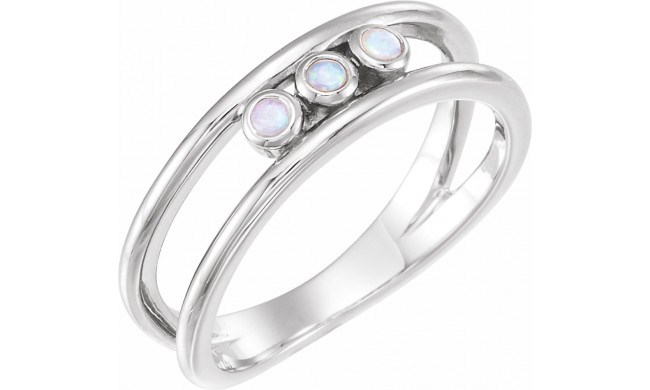 14K White Opal Three-Stone Bezel-Set Ring - 71967600P