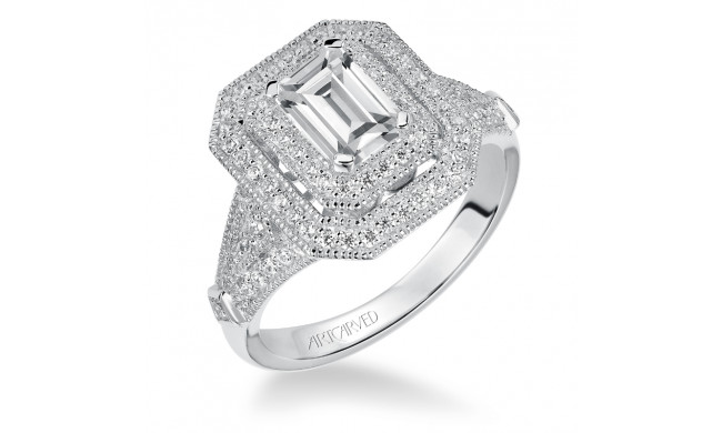Artcarved Bridal Semi-Mounted with Side Stones Vintage Milgrain Halo Engagement Ring Selma 14K White Gold - 31-V534EEW-E.01