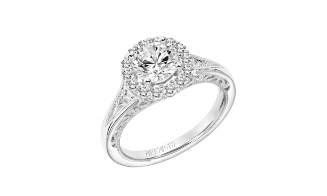 Artcarved Bridal Semi-Mounted with Side Stones Vintage Filigree Halo Engagement Ring Ada 14K White Gold - 31-V790ERW-E.01