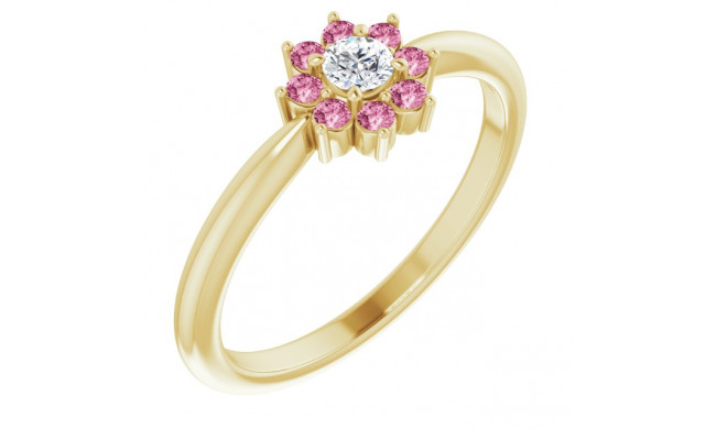 14K Yellow Pink Tourmaline & .06 CT Diamond Flower Ring - 19404601P