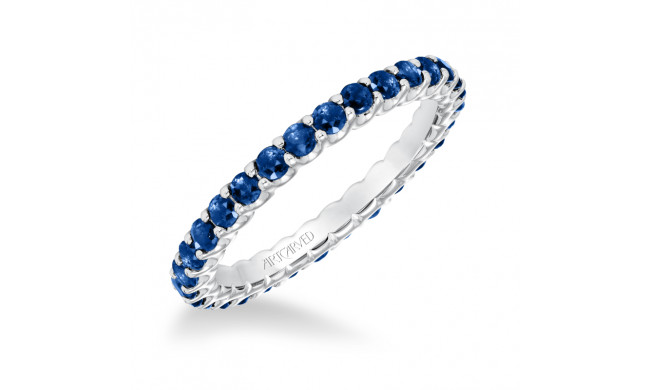 Artcarved Bridal Mounted with Side Stones Classic Stackable Eternity Anniversary Band 14K White Gold & Blue Sapphire - 33-V10L4W65S-L.00