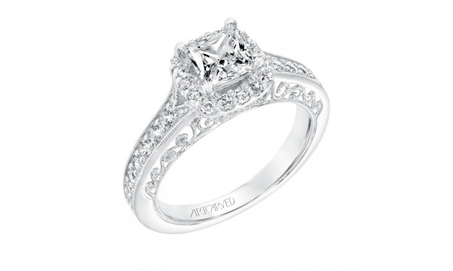 Artcarved Bridal Semi-Mounted with Side Stones Vintage Filigree Halo Engagement Ring Octavia 14K White Gold - 31-V730ECW-E.01