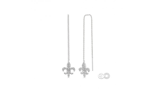Ashi 10k White Gold Fleurdelis Thread Diamond Earrings