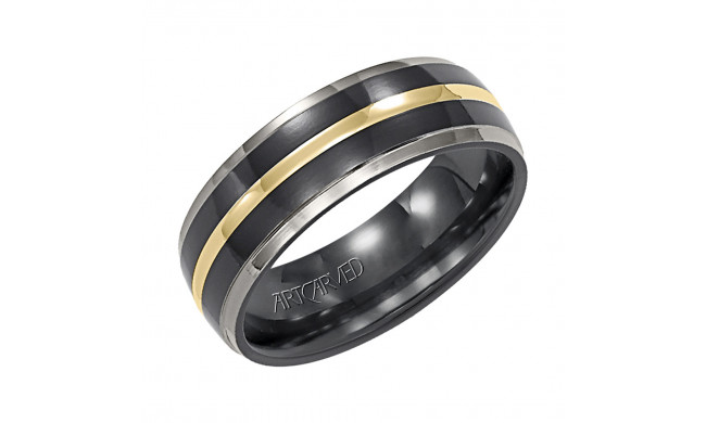 ArtCarved Titanium and 14k Yellow Gold 7mm Comfort Fit Wedding Band