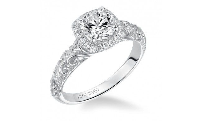 Artcarved Bridal Semi-Mounted with Side Stones Vintage Filigree Halo Engagement Ring Piper 14K White Gold - 31-V531ERW-E.01