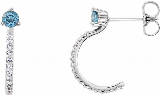 14K White Aquamarine & 1/6 CTW Diamond Hoop Earrings - 86686605P