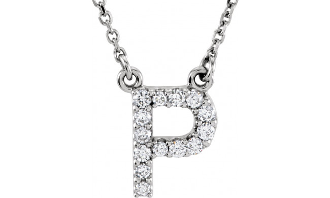 14K White Initial P 1/8 CTW Diamond 16 Necklace - 67311115P