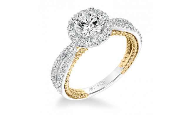 Artcarved Bridal Semi-Mounted with Side Stones Contemporary Rope Halo Engagement Ring Marin 14K White Gold Primary & 14K Yellow Gold - 31-V655ERA-E.01