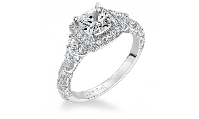 Artcarved Bridal Semi-Mounted with Side Stones Vintage Signature Halo Engagement Ring Alexandra 14K White Gold - 31-V557FUW-E.01