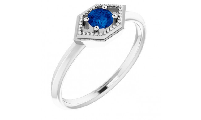 14K White Blue Sapphire Geometric Ring - 72111600P