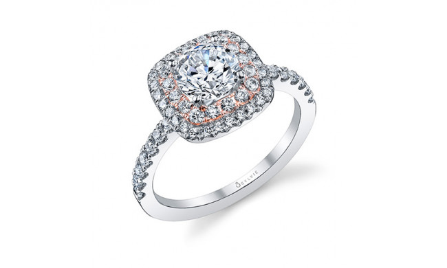 0.55tw Semi-Mount Engagement Ring With 1ct Round/Cushion Halo Two Tone