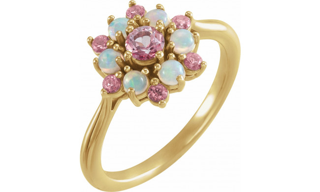 14K Yellow Pink Tourmaline & Ethiopian Opal Floral-Inspired Ring - 720786001P