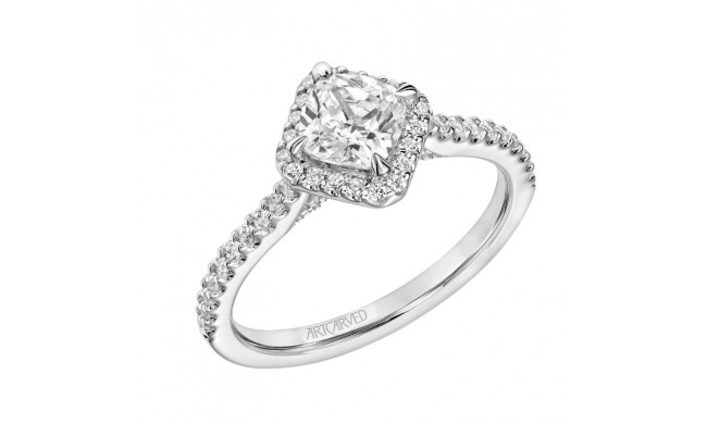Artcarved Bridal Semi-Mounted with Side Stones Classic Halo Engagement Ring Caroline 14K White Gold - 31-V847EUW-E.01