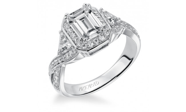 Artcarved Bridal Semi-Mounted with Side Stones Contemporary Halo 3-Stone Engagement Ring Nadine 14K White Gold - 31-V372FEW-E.01
