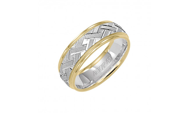 ArtCarved 14k Two Tone Gold Carved Wedding Band