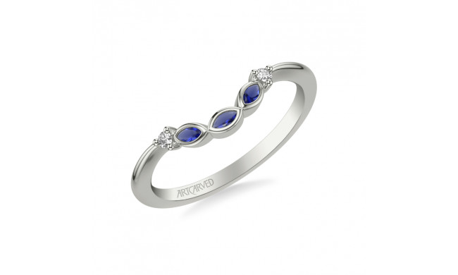 Artcarved Bridal Mounted with Side Stones Contemporary Gemstone Wedding Band 14K White Gold & Blue Sapphire - 31-V1031SW-L.00