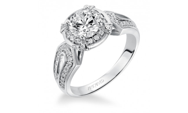 Artcarved Bridal Semi-Mounted with Side Stones Contemporary Halo Engagement Ring Mindy 14K White Gold - 31-V356ERW-E.01