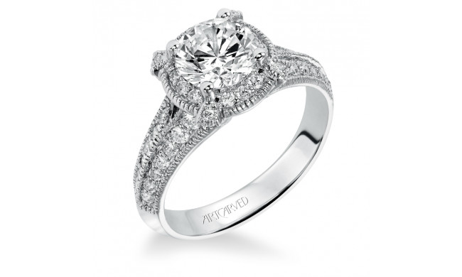 Artcarved Bridal Semi-Mounted with Side Stones Vintage Halo Engagement Ring Louise 14K White Gold - 31-V357FRW-E.01