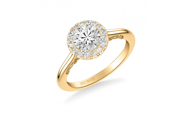 Artcarved Bridal Semi-Mounted with Side Stones Classic Lyric Halo Engagement Ring Cleo 18K Yellow Gold - 31-V1011ERY-E.03