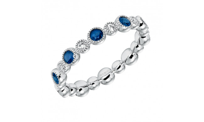 Artcarved Bridal Mounted with Side Stones Contemporary Stackable Eternity Anniversary Band 14K White Gold & Blue Sapphire - 33-V14S4W65-L.00