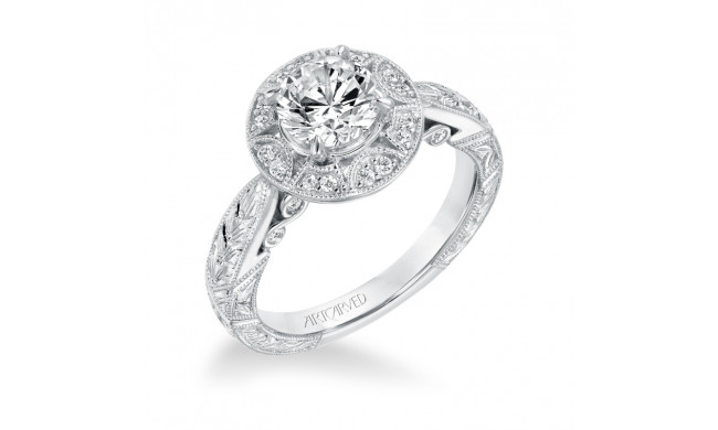 Artcarved Bridal Mounted with CZ Center Vintage Filigree Halo Engagement Ring Eleanor 14K White Gold - 31-V695ERW-E.00