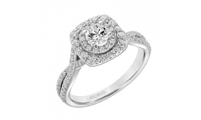 Artcarved Bridal Semi-Mounted with Side Stones Contemporary One Love Halo Engagement Ring Kendra 18K White Gold - 31-V880BRW-E.05