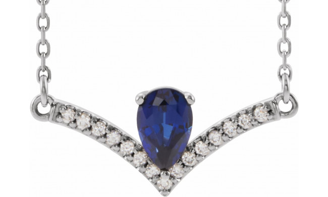 14K White Blue Sapphire & .06 CTW Diamond 18 Necklace - 868146115P